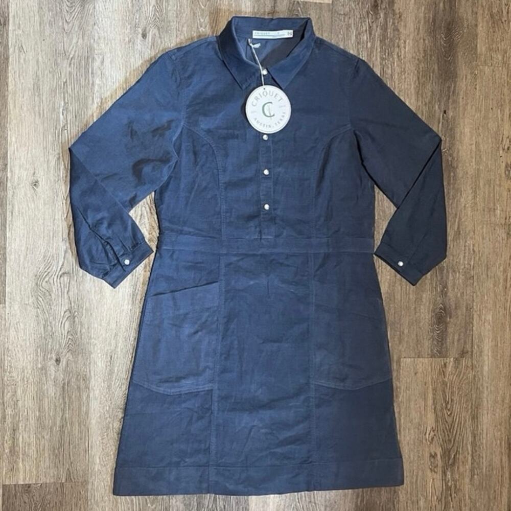 NWT Criquet Corduroy Pearl Snap Dress Womens Small Navy Golf Stretch Preppy - Picture 2 of 6